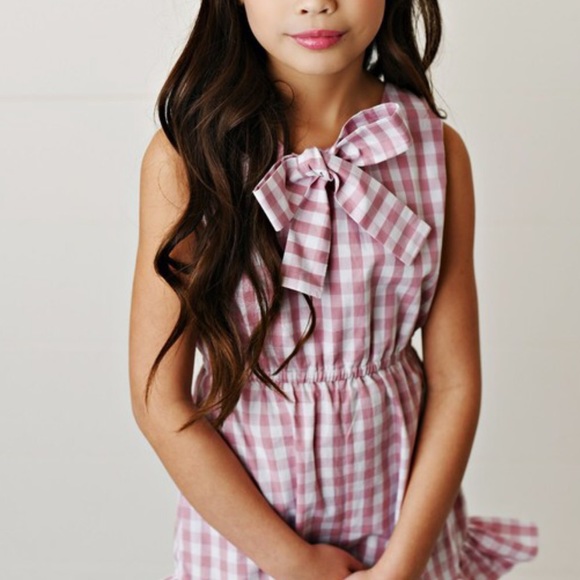Pink Gingham Print Bow Tie Ruffle Hem Cotton Romper - Picture 2 of 7